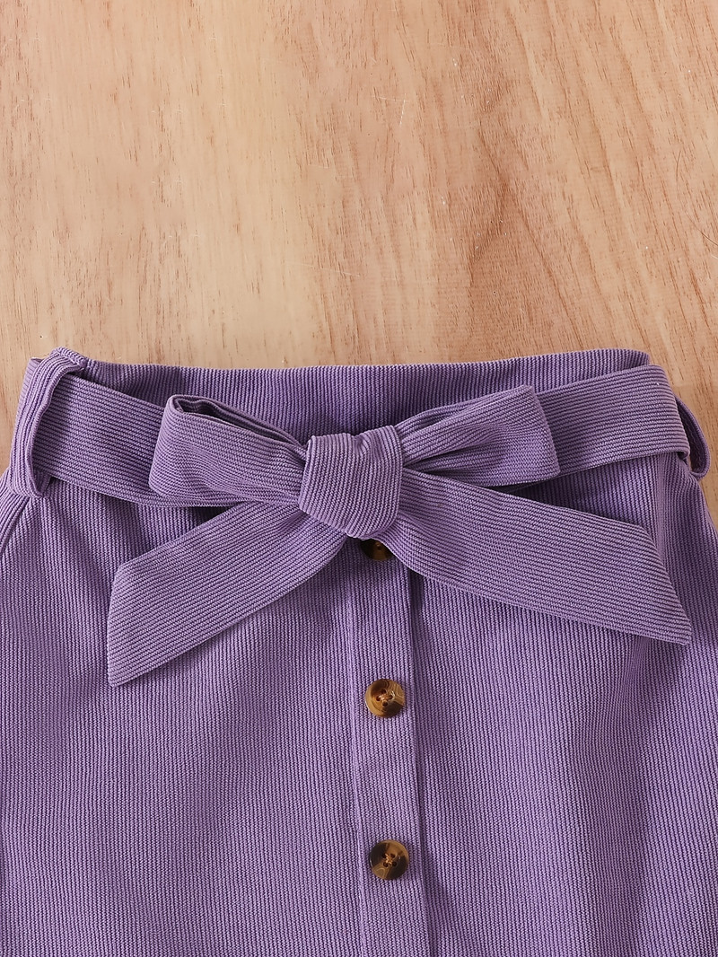 4 fetițe, primăvară și toamnă, culoare solidă, cu mâneci lungi, top subțire + beretă + curea + fustă a-line din velur costum elegant