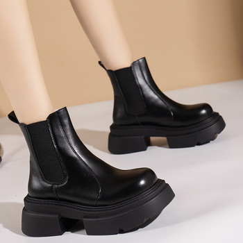 Дамски обувки 2023 Гореща разпродажба Дамски ботуши на платформа Модерни дамски ботуши Дамски плътни приплъзващи се кръгли пръсти Обувки с резени токчета Дамски