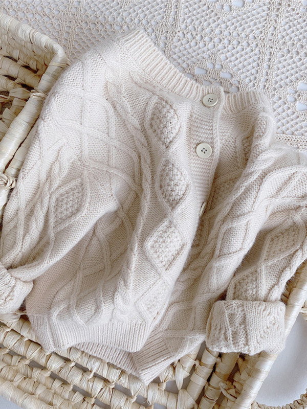 Cardigan tricotat de culoare solidă pentru copii, în stil coreean, pentru copii mici, cu mânecă lungă, haină cu gâtul în formă de O, pentru copii, băieți, pulover combinat Topuri 6M-5Y