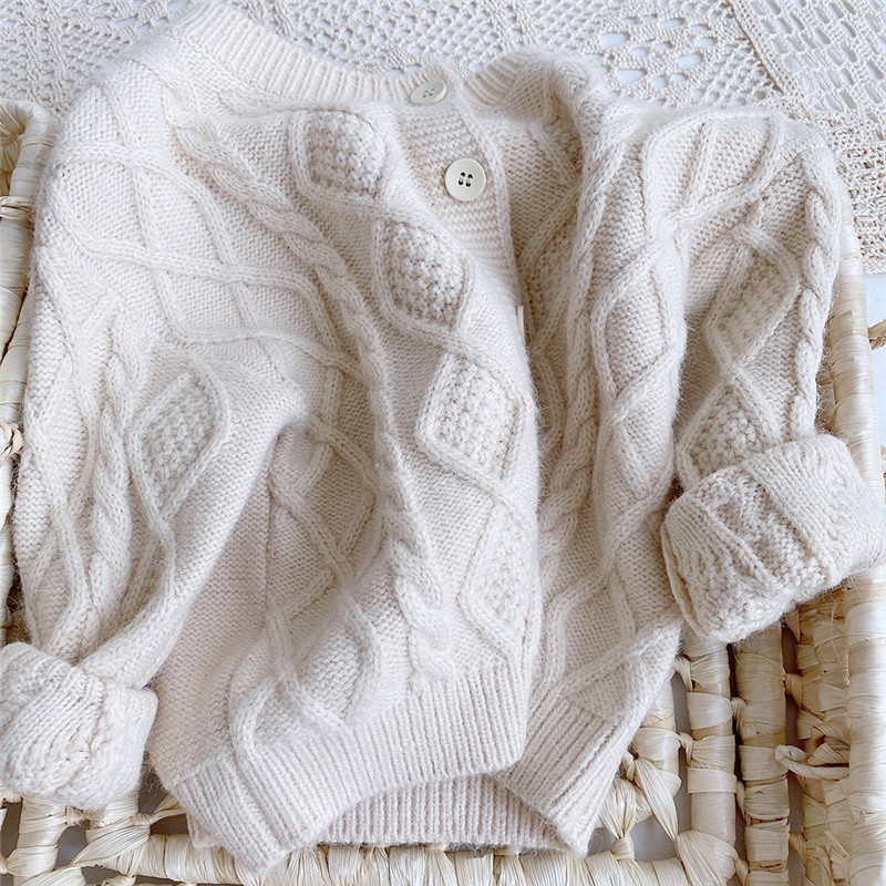 Cardigan tricotat de culoare solidă pentru copii, în stil coreean, pentru copii mici, cu mânecă lungă, haină cu gâtul în formă de O, pentru copii, băieți, pulover combinat Topuri 6M-5Y