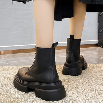 Дамски обувки 2023 Гореща разпродажба Дамски ботуши с платформа до глезена Класически модерни ботуши Дамски обувки с кръгли пръсти и шнурчета на ток Дамски