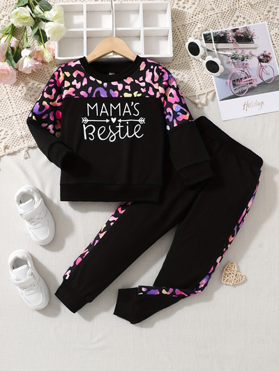 Set hanorac + pantaloni pentru fete, leopard, leopard, cu gât rotund, haine pentru copii