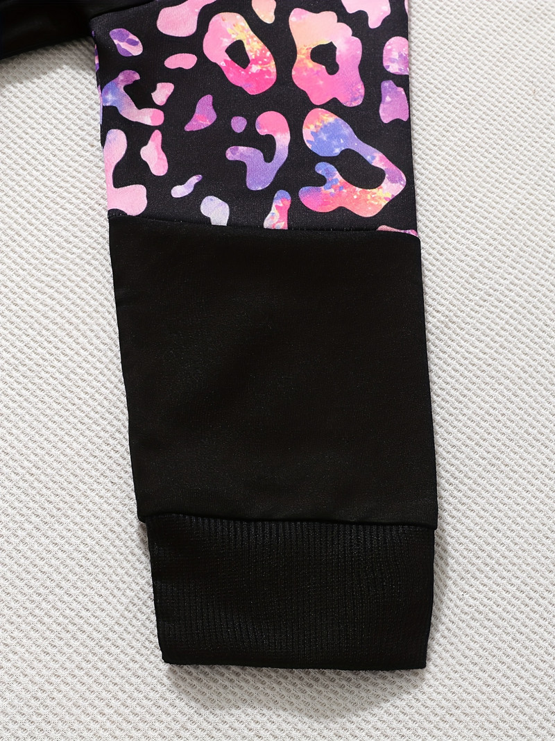 Set hanorac + pantaloni pentru fete, leopard, leopard, cu gât rotund, haine pentru copii