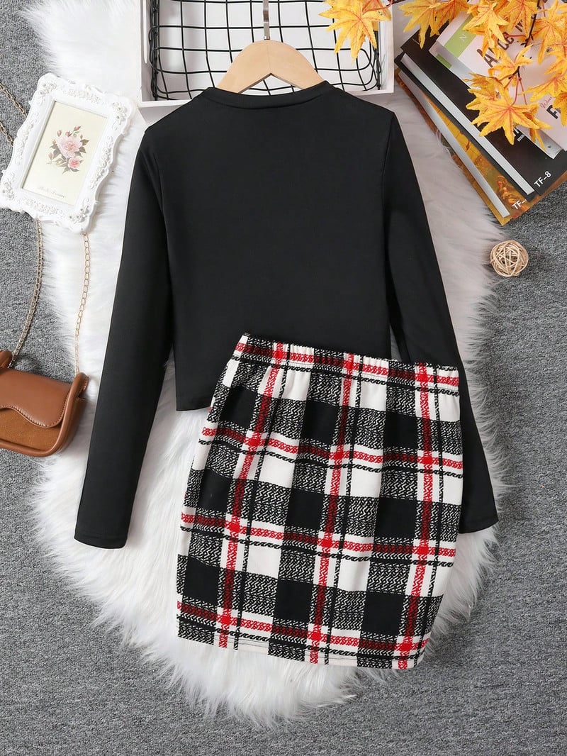 Teismeliste tüdrukute kleit kevade ja sügise trendid moeliited, punane ruuduline armas tüdrukute printsesskleit, rinnatükk pikkade varrukatega 8-14a.