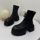 Naiste kingad 2023 Kvaliteetsed tõmblukuga naiste saapad Moodsed plisseeritud moodsad saapad Naiste uued ümarad varbad, kontsad poolsaapad