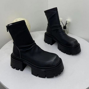 Дамски обувки 2023 г. Висококачествени дамски ботуши с цип Модни плисирани модерни ботуши Дамски нови ботуши с резени токчета с кръгли пръсти