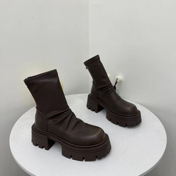 Дамски обувки 2023 г. Висококачествени дамски ботуши с цип Модни плисирани модерни ботуши Дамски нови ботуши с резени токчета с кръгли пръсти