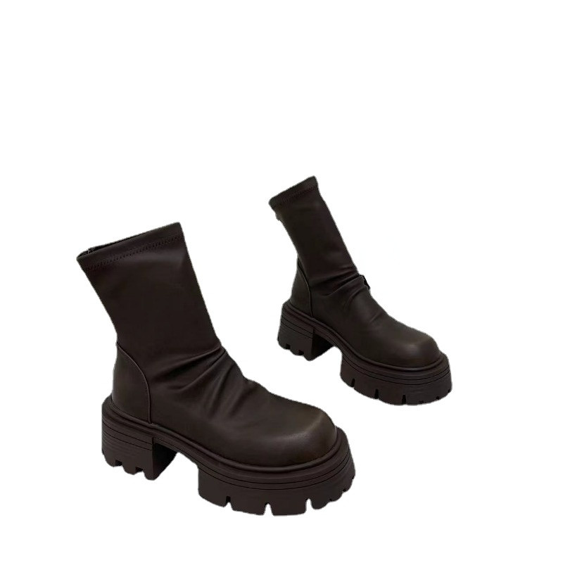 Naiste kingad 2023 Kvaliteetsed tõmblukuga naiste saapad Moodsed plisseeritud moodsad saapad Naiste uued ümarad varbad, kontsad poolsaapad