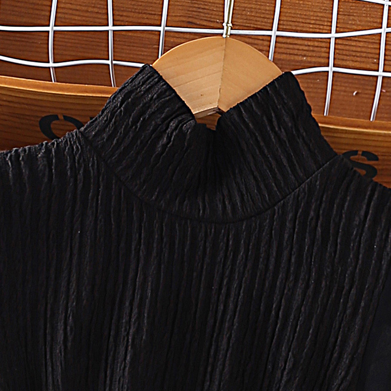 Tüdrukute rõivakomplektid 4-7-aastastele Väikesele tüdrukule Must pikkade varrukatega Väike kõrge kaelusega topp + pruun poolseelik Korea stiilis ülikonnad