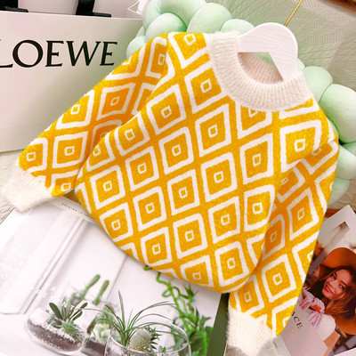 Poiste kampsun, 2023. aasta talvine uus, keskmistest kuni suurtele lastele plüüsis ja soojad topid Riided Lastemoe ruuduline Pullover Beebi kootud kampsun