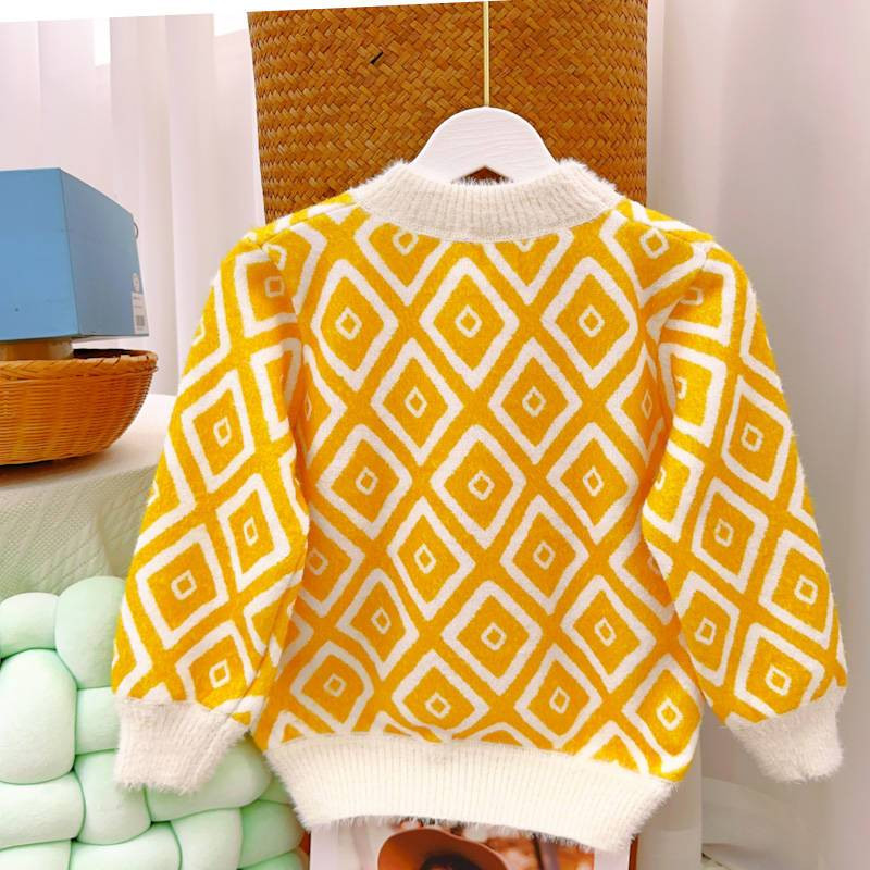 Poiste kampsun, 2023. aasta talvine uus, keskmistest kuni suurtele lastele plüüsis ja soojad topid Riided Lastemoe ruuduline Pullover Beebi kootud kampsun