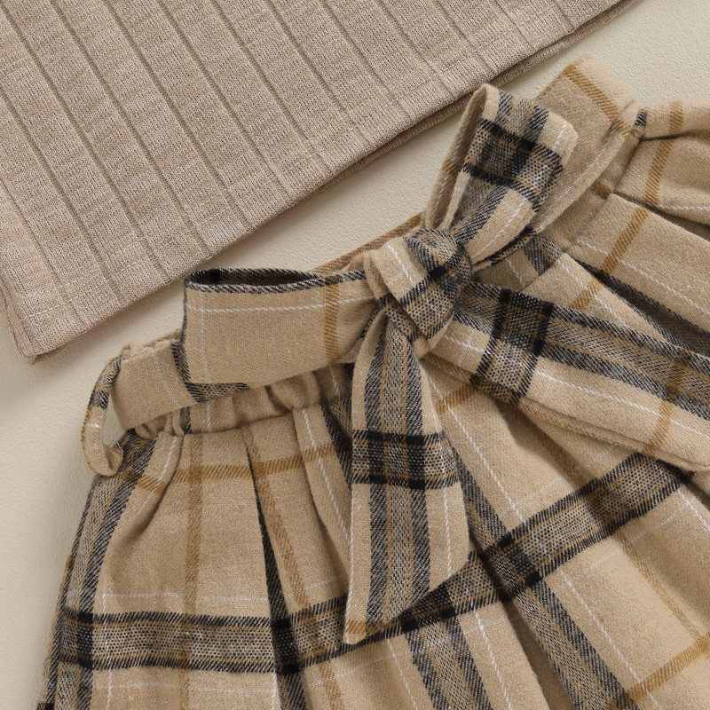 Vaikams, mergaitėms, 2 vnt., rūbų kostiumas, laisvalaikio kostiumas ilgomis rankovėmis, megzti megztiniai + languotas sijonas su diržu, mažylių drabužių rinkinys