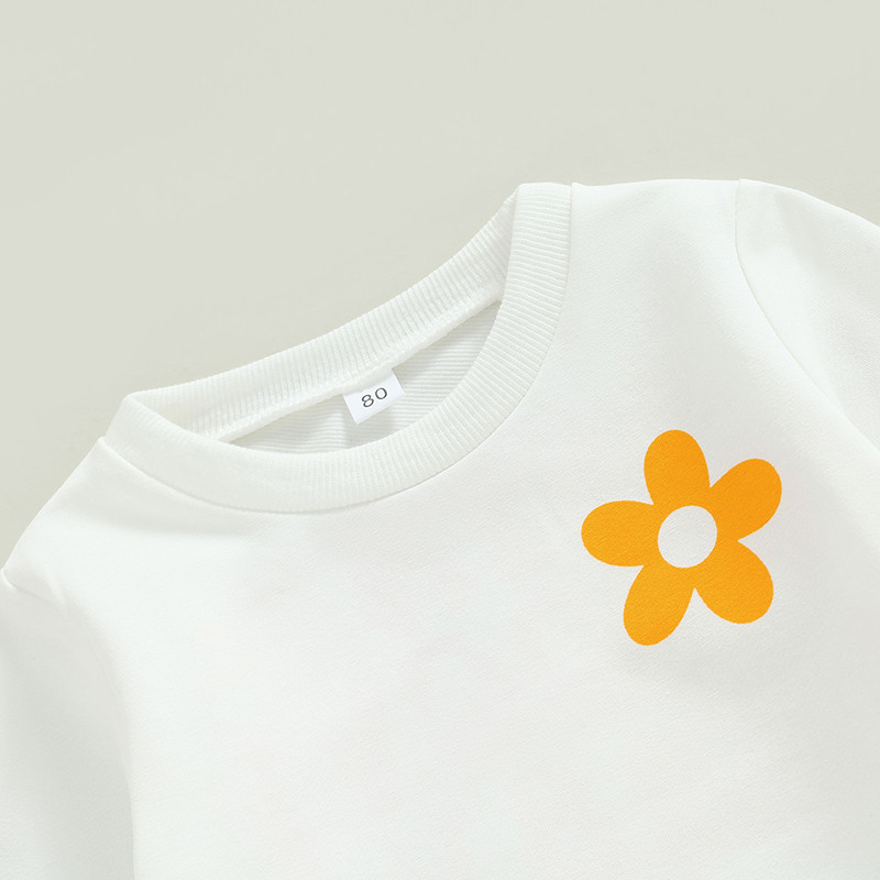 2 buc. Haine pentru bebeluși pentru fetițe, primăvară, toamnă, imprimeu cu litere, hanorace cu mânecă lungă cu gât turnu și costum cu pantaloni evazați cu imprimeu floral