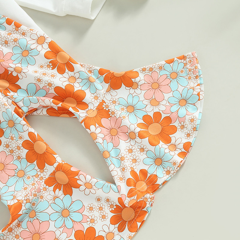 2 buc. Haine pentru bebeluși pentru fetițe, primăvară, toamnă, imprimeu cu litere, hanorace cu mânecă lungă cu gât turnu și costum cu pantaloni evazați cu imprimeu floral