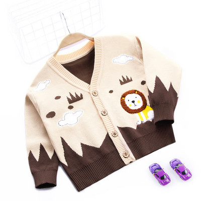 Novi jesensko-zimski dječji kardigani za bebe dječake s crtanim lavovima i vezom, jednoredno kopčanje, pleteni kardigan s V izrezom, kaput, gornja odjeća