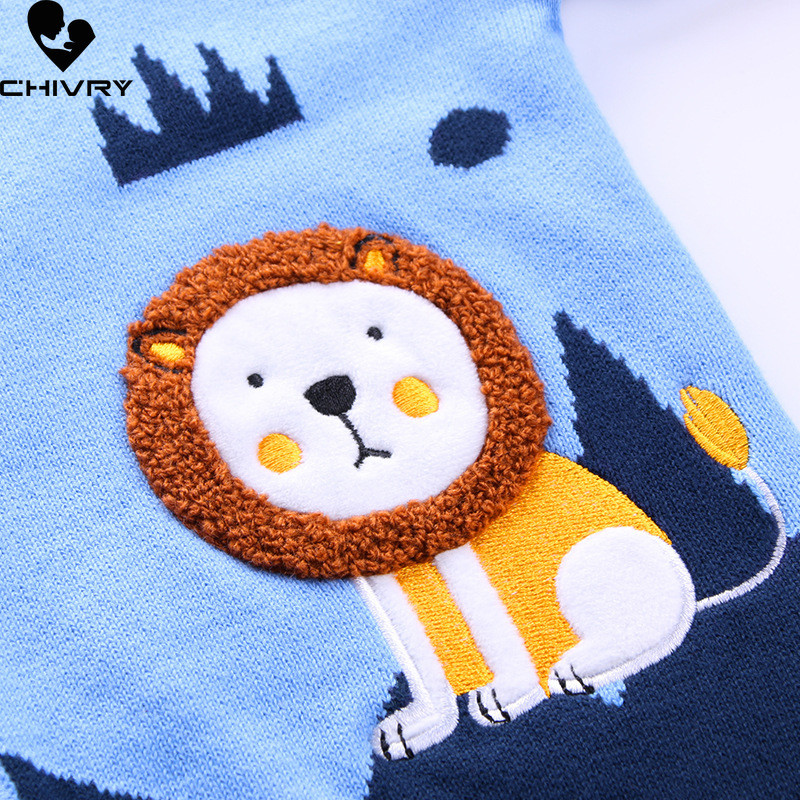 Novi jesensko-zimski dječji kardigani za bebe dječake s crtanim lavovima i vezom, jednoredno kopčanje, pleteni kardigan s V izrezom, kaput, gornja odjeća