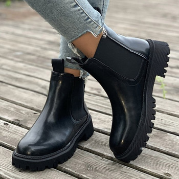 Нови есенно-зимни челси ботуши Дамски черни бежови ботуши на платформа за жени Къси, масивни пънк готически обувки 35-40