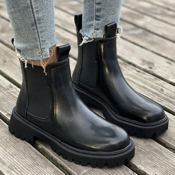 Нови есенно-зимни челси ботуши Дамски черни бежови ботуши на платформа за жени Къси, масивни пънк готически обувки 35-40
