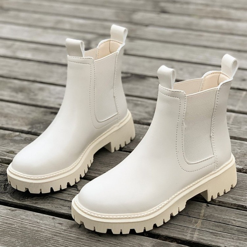 Ghete chelsea noi toamnă iarnă pentru femei cu platformă negru bej cizme pentru femei blană scurte pantofi gotici punk groși 35-40