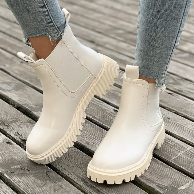 Ghete chelsea noi toamnă iarnă pentru femei cu platformă negru bej cizme pentru femei blană scurte pantofi gotici punk groși 35-40