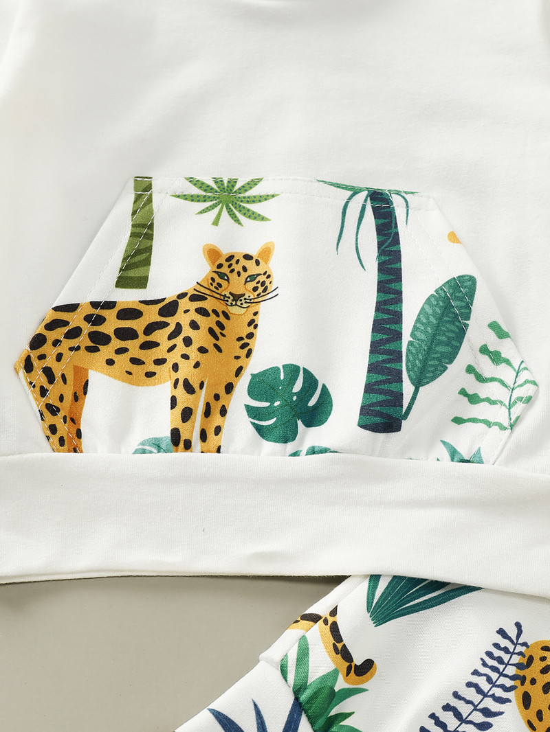 Detské oblečenie s leopardím vzorom a dlhým rukávom, mikina s kapucňou, bavlnený top + kaktusové nohavice, jarné a jesenné oblečenie pre dievčatká.