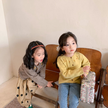 Φθινοπωρινό Χειμώνα Chrysanthemu Harajuku Kawaii Μόδα για κορίτσια πουλόβερ All Match Loose πλεκτά μπλουζάκια Casual μακρυμάνικη παιδική ζακέτα