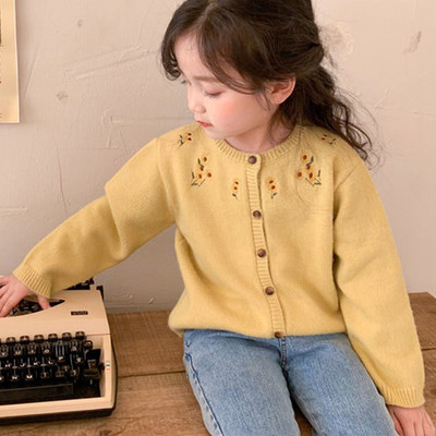 Sügistalvine Krüsanteem Harajuku Kawaii Tüdrukute kampsunite Mood Kõik sobivad lahtised kudumistopid vabaaja pikkade varrukatega laste kampsun