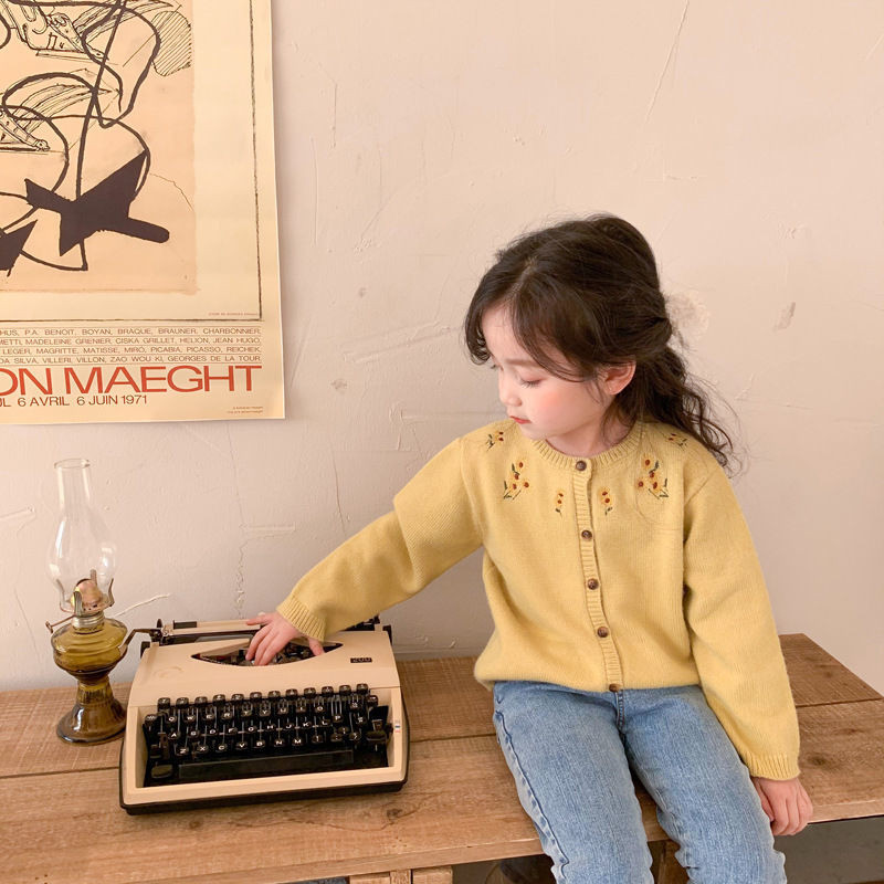 Sügistalvine Krüsanteem Harajuku Kawaii Tüdrukute kampsunite Mood Kõik sobivad lahtised kudumistopid vabaaja pikkade varrukatega laste kampsun