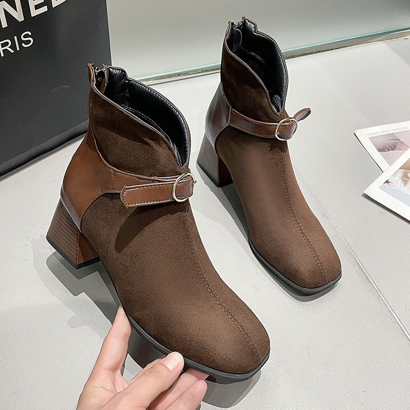 2023. aasta talvine naiste pahkluu, paksud Chelsea saapad, uued kõrged kontsad seemisnahast kingad, Goth kandilised varvasaapad, tõmblukk, mootorratta lumi Botas pumbad