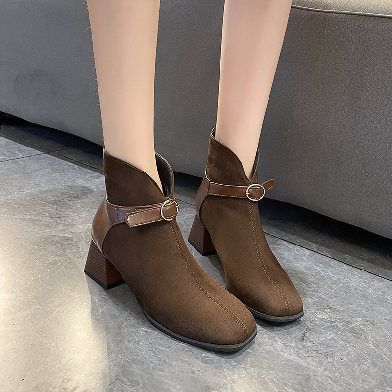 2023. aasta talvine naiste pahkluu, paksud Chelsea saapad, uued kõrged kontsad seemisnahast kingad, Goth kandilised varvasaapad, tõmblukk, mootorratta lumi Botas pumbad