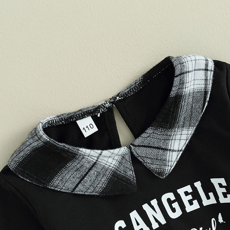 2 tk väikelaste tüdrukute riided, kirjatrükiga pikkade varrukatega kampsun ja ruuduline plisseeritud A-joonega seelik väikelaste sügisriiete jaoks