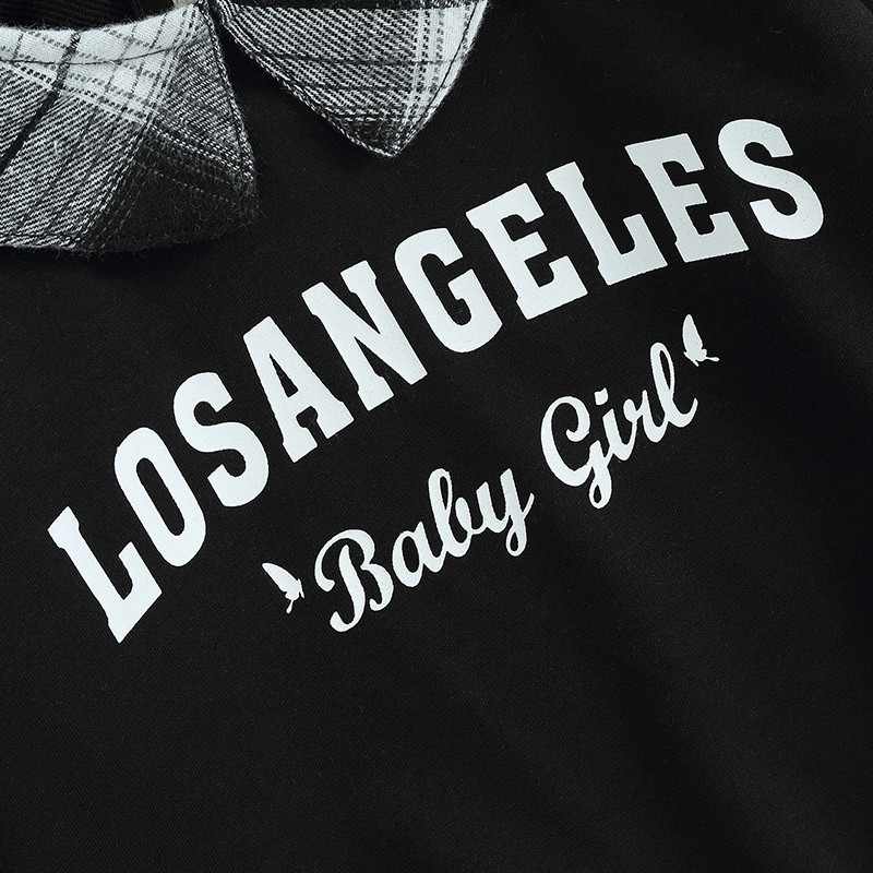 2 tk väikelaste tüdrukute riided, kirjatrükiga pikkade varrukatega kampsun ja ruuduline plisseeritud A-joonega seelik väikelaste sügisriiete jaoks