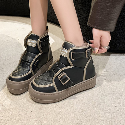 Talvised poolsaapad naistele Paksud soojad plüüsist puuvillased kingad PU nahast veekindlad naiste Martin saapad Kunstkarusnahast sametjalatsid