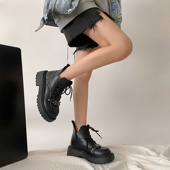 Дамски ботуши за зимата на 2023 г. Модни дантелени ботуши с дебело дъно Рицарски ботуши Трендови обувки за момиче Ботуши с оригинален дизайн