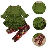 Mala djeca Odjeća za djevojčice Odjeća s volanima Majice dugih rukava Hlače s cvjetnim motivom Tajice Odjeća Jesenska odjeća za djevojčice 2-7T
