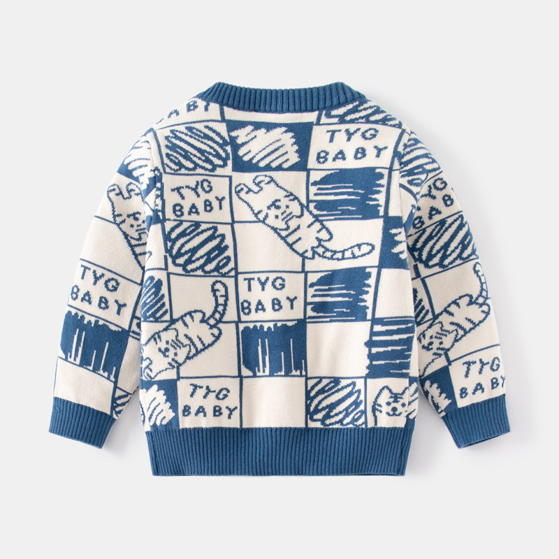 2-8T väikelaste kampsun Kampsun Puuvillane Beebi Poiste Tüdrukute Riided Kassidega kudum Sügistalvine ülaosa V-kaelusega imikute kudumid