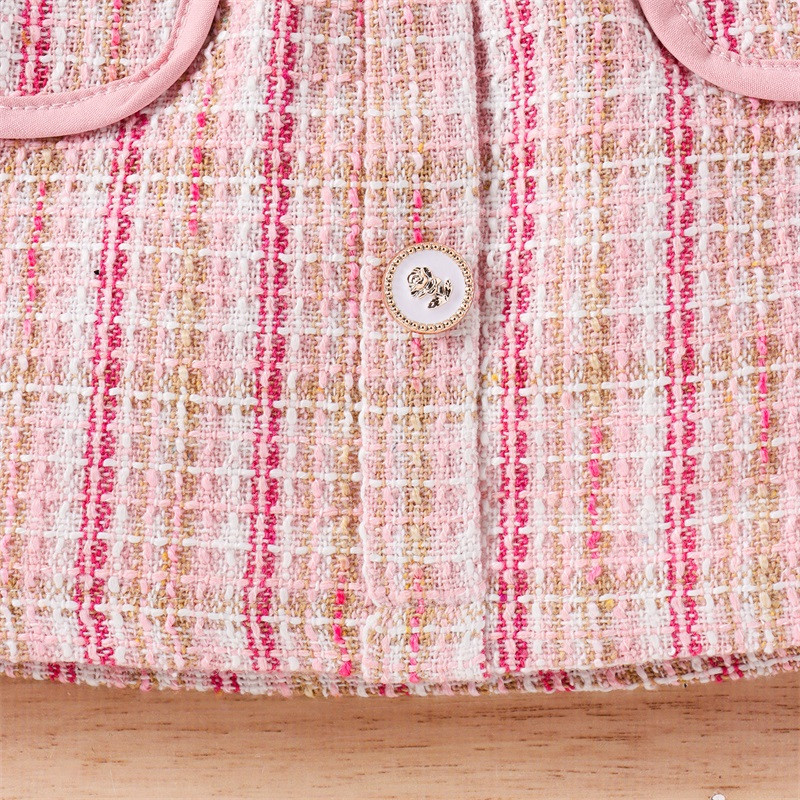 Set 3 bucăți de haine de toamnă pentru copii și fată, de culoare uni, cu mâneci lungi, cu nervuri, cu gât înalt, cu fustă în carouri, set prințesă