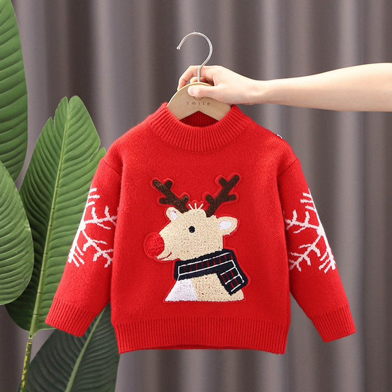 Väikelaste laste riided Beebipoisid Tüdrukud Jõulud kampsun Mood Sügisene ülerõivad Topid Armsad jõuluhirve kootud Pullover Pusa