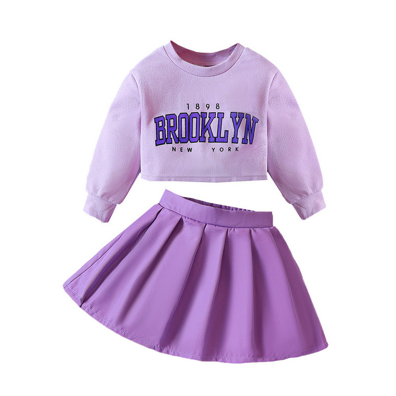 Tüdrukute sügisriided, kostüümid, väikelaste kirjatrükk, kampsun ja poolseelik, 2 tk.