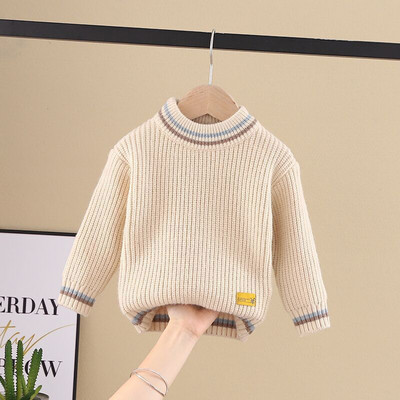 Pulover tricotat cu mâneci lungi, cu gât rotund, 2-8T, ocazional, din bumbac, tricotat, haine pentru copii