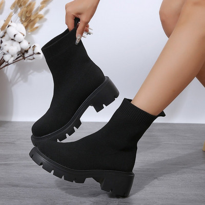 Kootud elastsed sokid Saapad Naiste platvorm Kerged spordijalatsid Zapatillas Mujer Paksu kontsaga vabaajajalatsid Naiste saapad