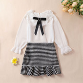 2 tk Moodsad lapsed, tüdrukute sügisrõivad, volangidega pikkade varrukatega särgid, topid ja Bowknot hagijahammas seelikud, riidekomplekt
