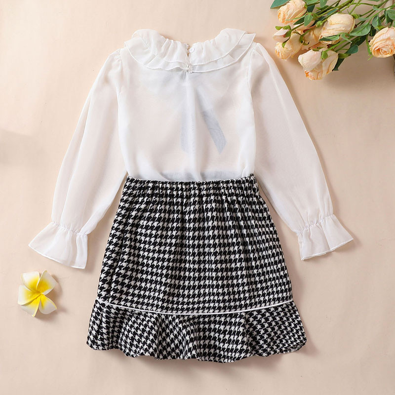 2 tk Moodsad lapsed, tüdrukute sügisrõivad, volangidega pikkade varrukatega särgid, topid ja Bowknot hagijahammas seelikud, riidekomplekt