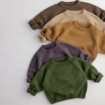 Есен Зима Нова мода от чист памук, плътни детски пуловери, плетене, горнища за момичета, сладък пуловер за момче с дълъг ръкав, детски дрехи