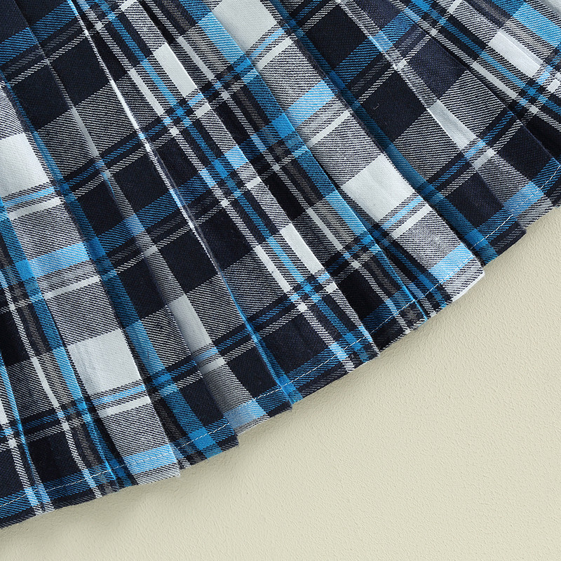 2 buc. Haine pentru fete ținute de toamnă la modă, cu mânecă lungă, cu gât înalt, topuri cu nervuri, talie înaltă, set de fuste în carouri plisate