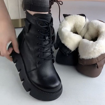 Ботуши за сняг Дамски обувки 2023 Нови ботуши Топли вълнени обувки на платформа Удебелени памучни обувки Студена зима Ботуши на платформа с кръгли пръсти