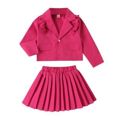 4–7-aastased lapsed, tüdrukud, riided, kevad sügiskomplekt, pikkade varrukatega reväärkraega jakk miniseelikuga, mood, 2-osaline riietus