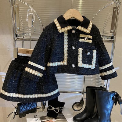 Tüdrukute 2-osaline komplekt Sügistalveülikonna riided 2–7-aastastele Laste jope-mantel + seelik Lastele Klassikalised rõivad Lasteriided Tüdrukud