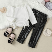 2 tk Väikelaste beebiriided Tüdrukute sügisrõivad, pikkade varrukatega, nööriga topid, nahkpüksid, laste moerõivaste komplekt