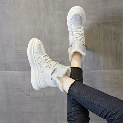 Ravne čizme Ženske čizme za snijeg Podstavljene gležnjeve Bijele tenisice Tople kratke cipele Zima 2023 Krznene cipele za žene Obuća Cipele